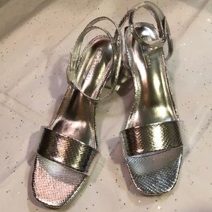 Silver ASOS blocked heeled sandals.